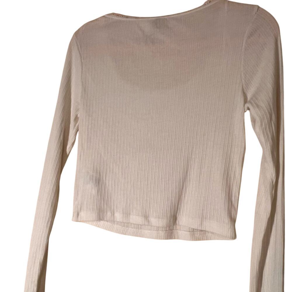 Divided H&M White Long Sleeve Ribbed Bow   Cropped Shirt Tee Women’s‎ Medium - Picture 2 of 5